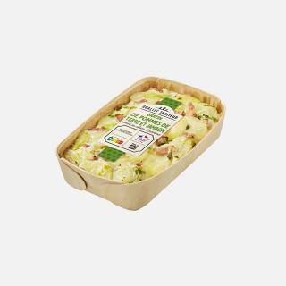 Gratin aux pommes de terre, poireaux, chèvre et jambon