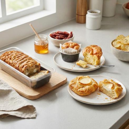 Qualité traiteur, Cake au chèvre et aux noix, soufflé au fromage et feuilleté chèvre miel, 3 idées gourmandes autour du fromage